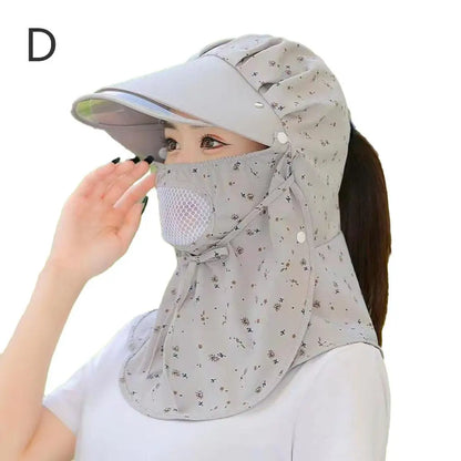 Women Flower Printed UV Protect Face Neck Cover Sun Hat