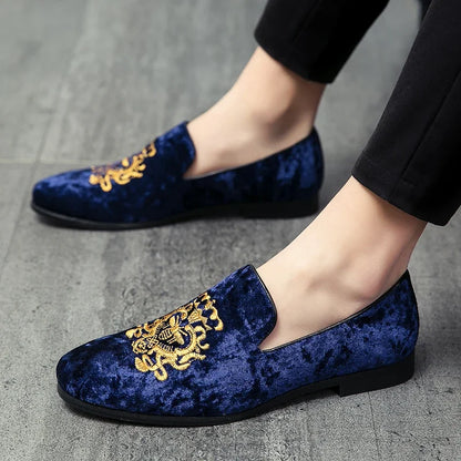 Embroidered Suede Moccasins Men’s Loafers