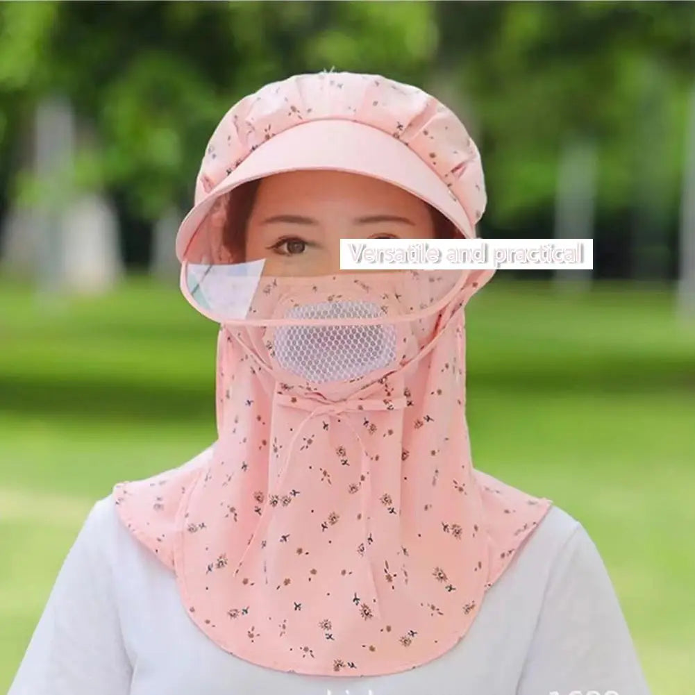 Women Flower Printed UV Protect Face Neck Cover Sun Hat