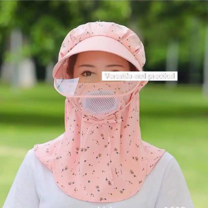 Women Flower Printed UV Protect Face Neck Cover Sun Hat
