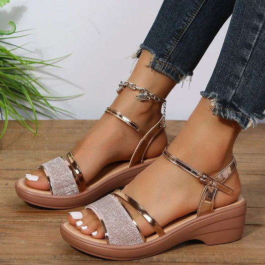 Golden Platform Wedge Sandals