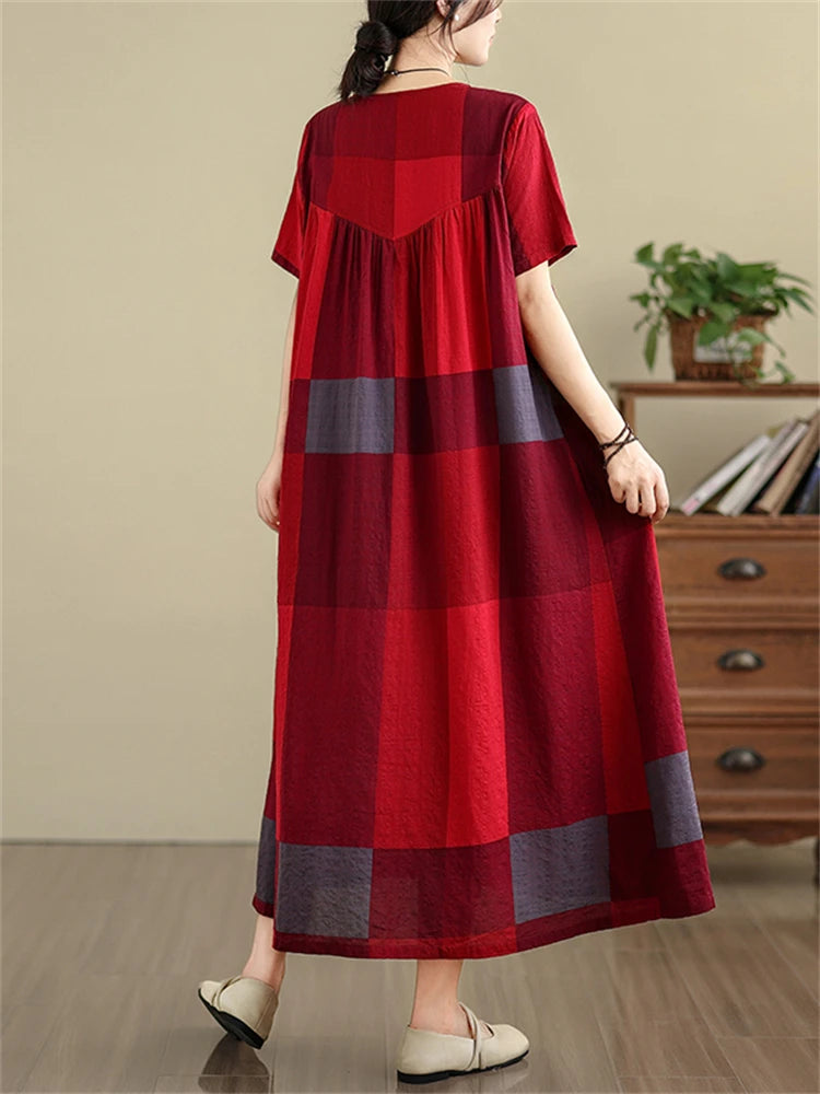 Robe d'été décontractée à carreaux pour femme