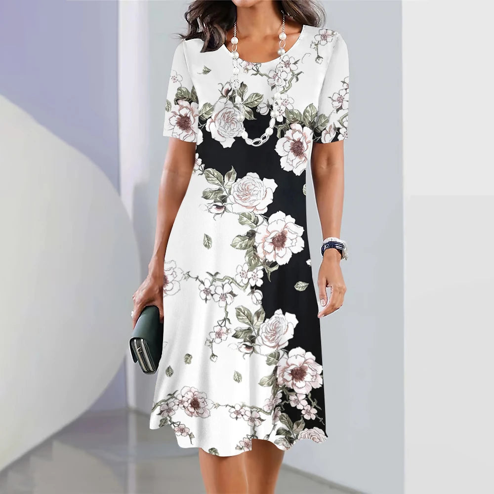Women's Floral Print Patchwork Midi Dresses