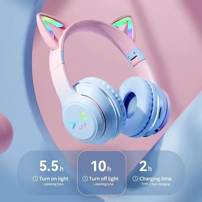RGB Glow Cat Ear Gaming Headset  for Girls