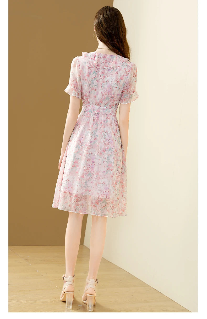 Floral Chiffon V-Neck A-line Dress