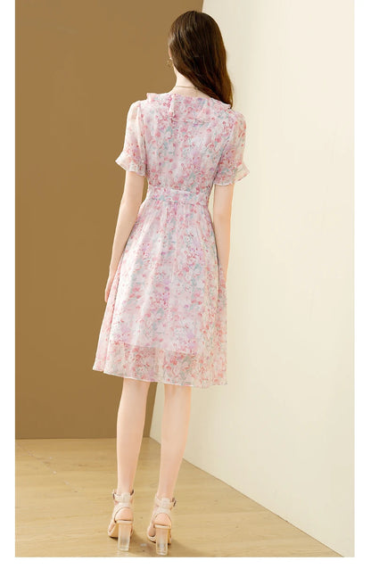 Floral Chiffon V-Neck A-line Dress