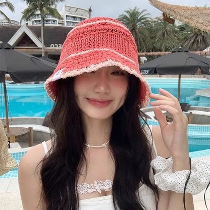 Colorful Woven Hollow Bucket Hats