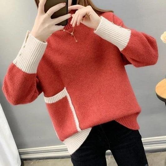 Women’s Autumn & Winter Thickened Half-High Loose Knit Sweater