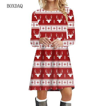 Snowflake Print Long Sleeve Mini Dress