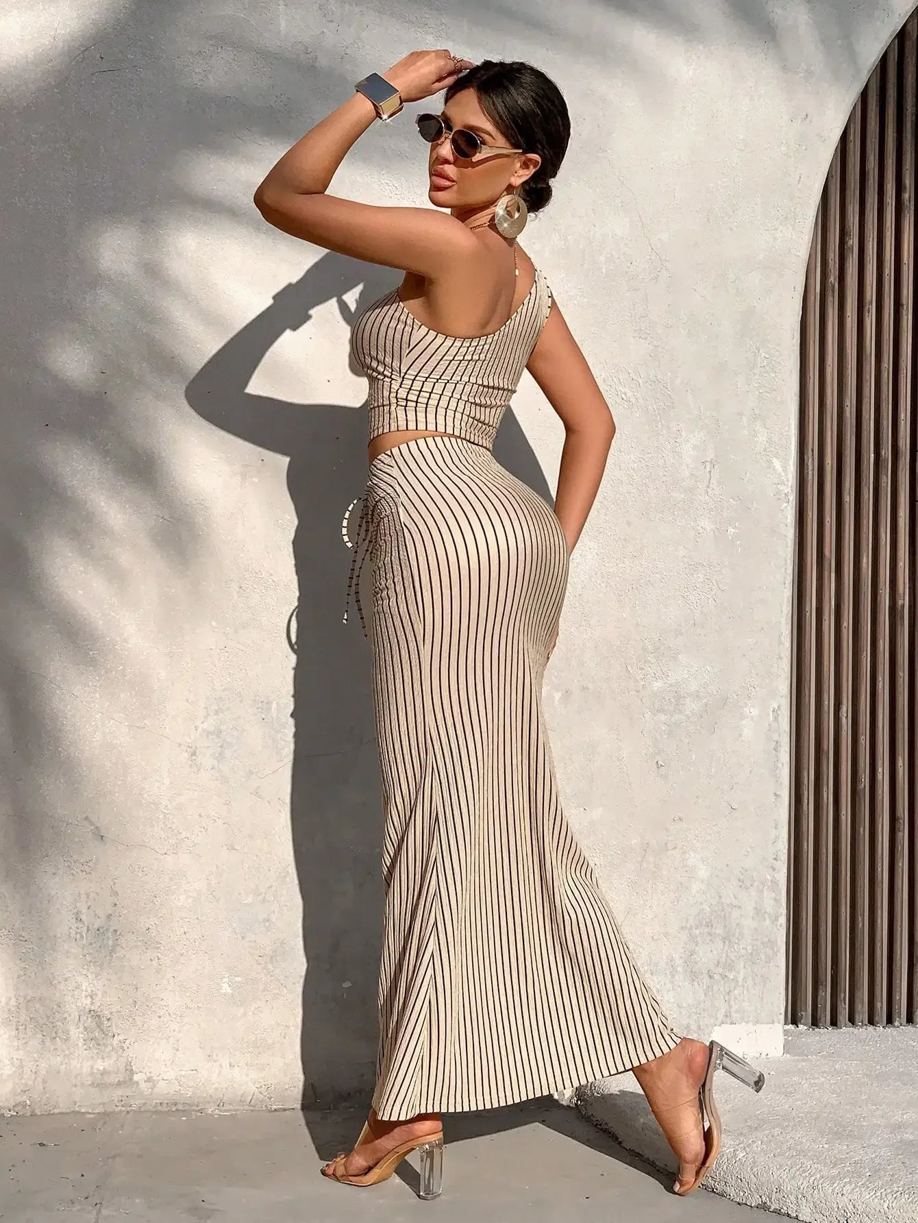 Ensemble jupe sirène à rayures décontractée pour femme 