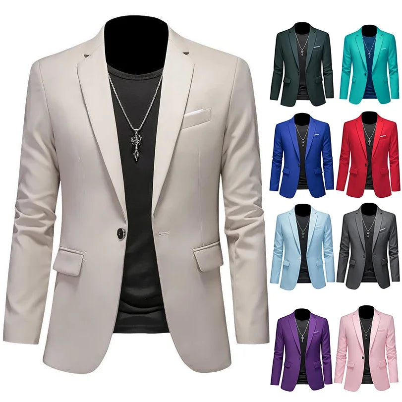 Blazer de bureau à bouton unique de longueur régulière pour hommes