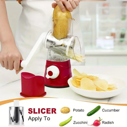 Multifunctional Hand Crank Drum Vegetable Slicer with Interchangeable Blades