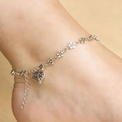 heart anklet silver