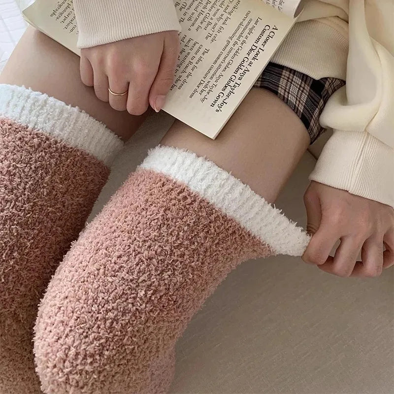 Winter Coral Fleece Over-Knee Socks