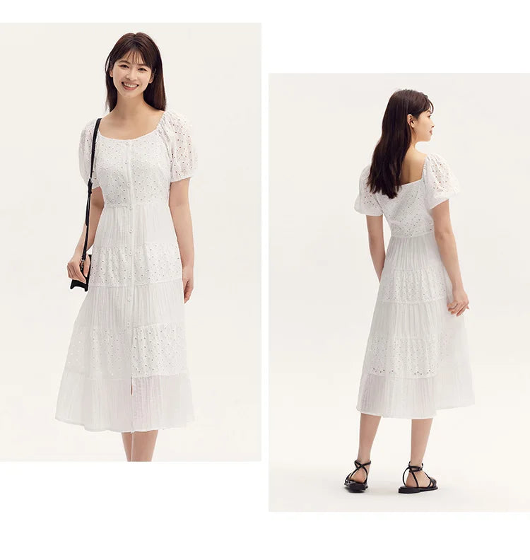 Chic White Square Collar Dress