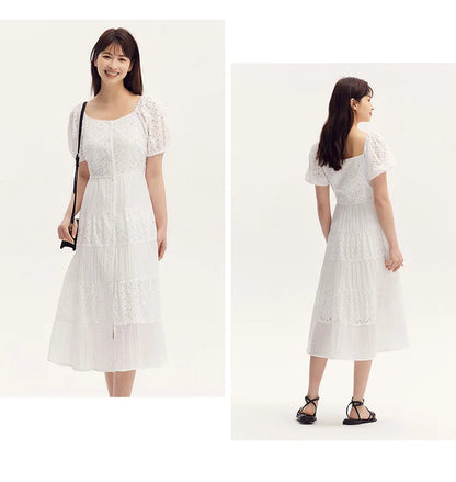 Chic White Square Collar Dress