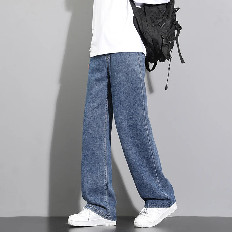Men Wide-Leg Straight Denim Classical Jeans