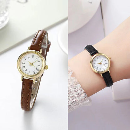 Montres-bracelets en cuir à quartz à petit cadran pour femmes
