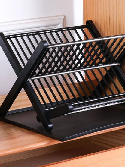 Foldable Black Kitchen Dish Tray Storage Rack