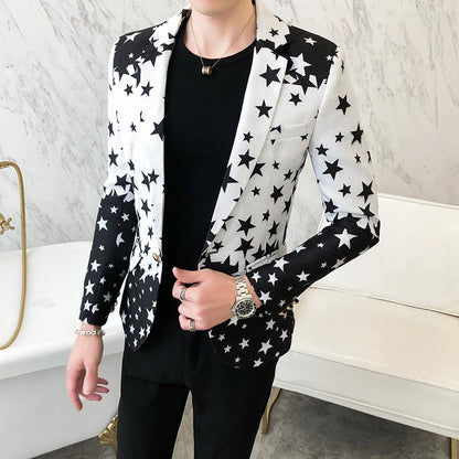 Star Print Slim Fit Men's Formal Suit Jacket