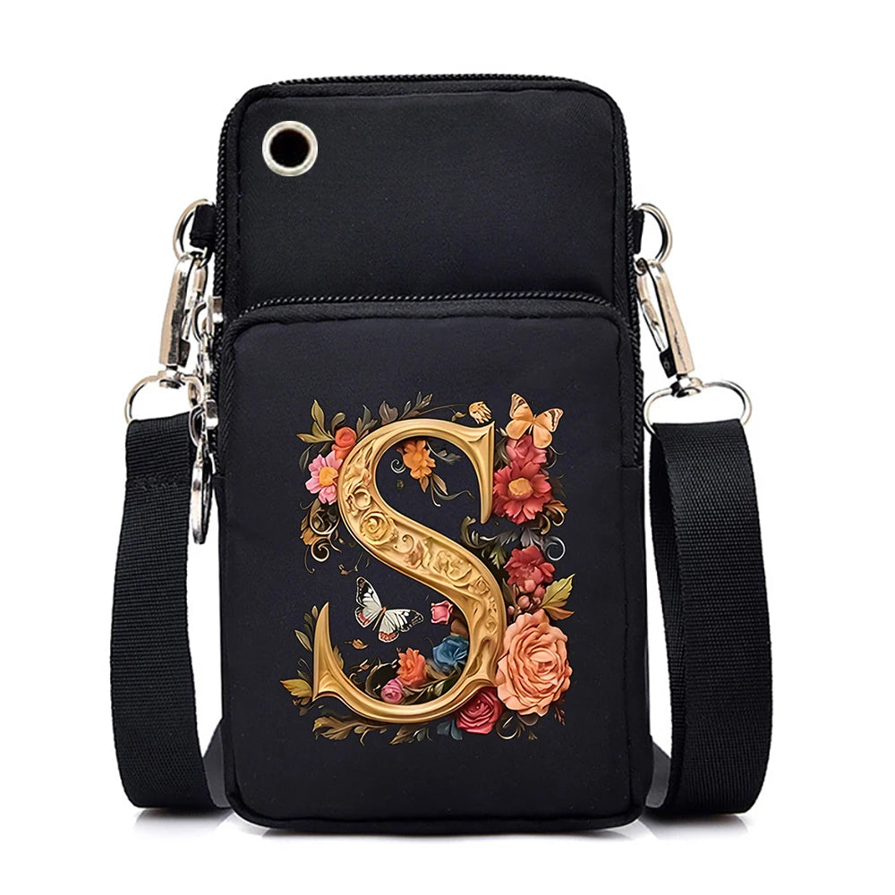 Kleine quadratische Umhängetasche aus Leder mit Buchstabenprint für Damen 