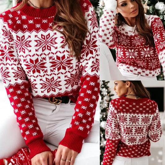 Women's Christmas Snowflake Knitted Long Sleeve O Neck Sweaters