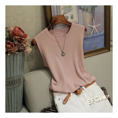 Sleeveless O-neck Knitted Summer Women's Blouse