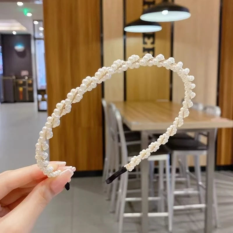 Bandeau à cheveux rond chic fait main pour femme, orné de perles 