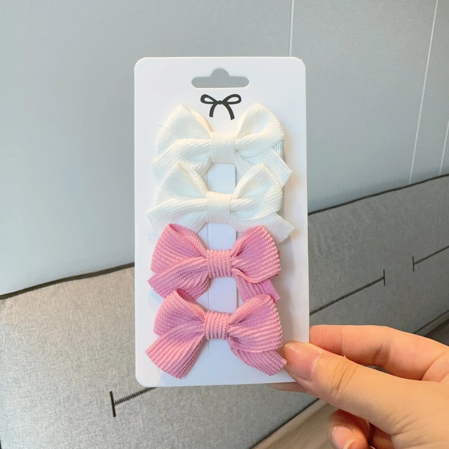 6/10pc Kids Solid Color Ribbon Bow Hair Clips