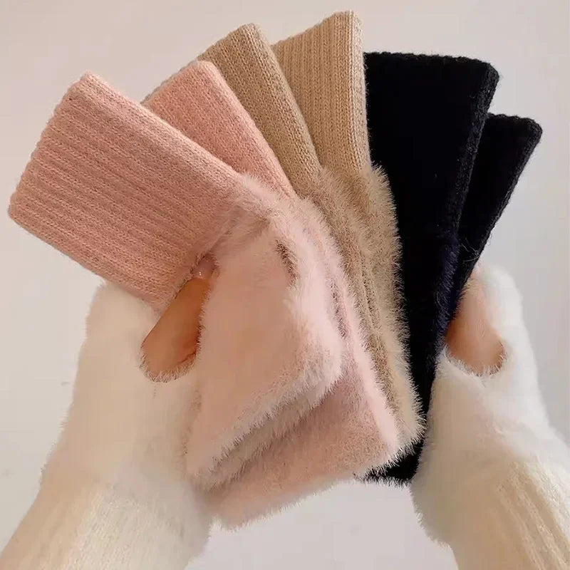 Fleece Winter Half-Finger Gloves