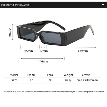 Vintage schwarze rechteckige Sonnenbrille mit kleinem Rahmen im Hip-Hop-Stil