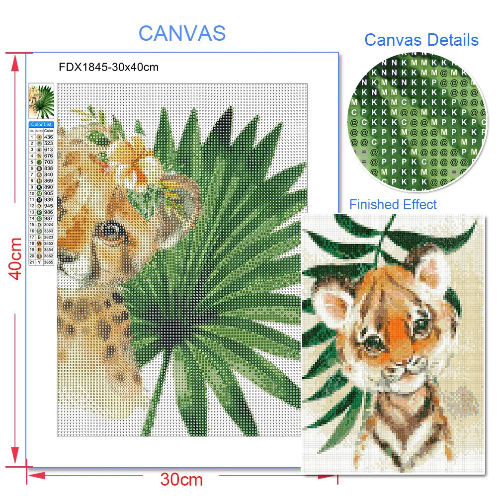 Peinture de dessin animé animal broderie diamant point de croix plante feuille