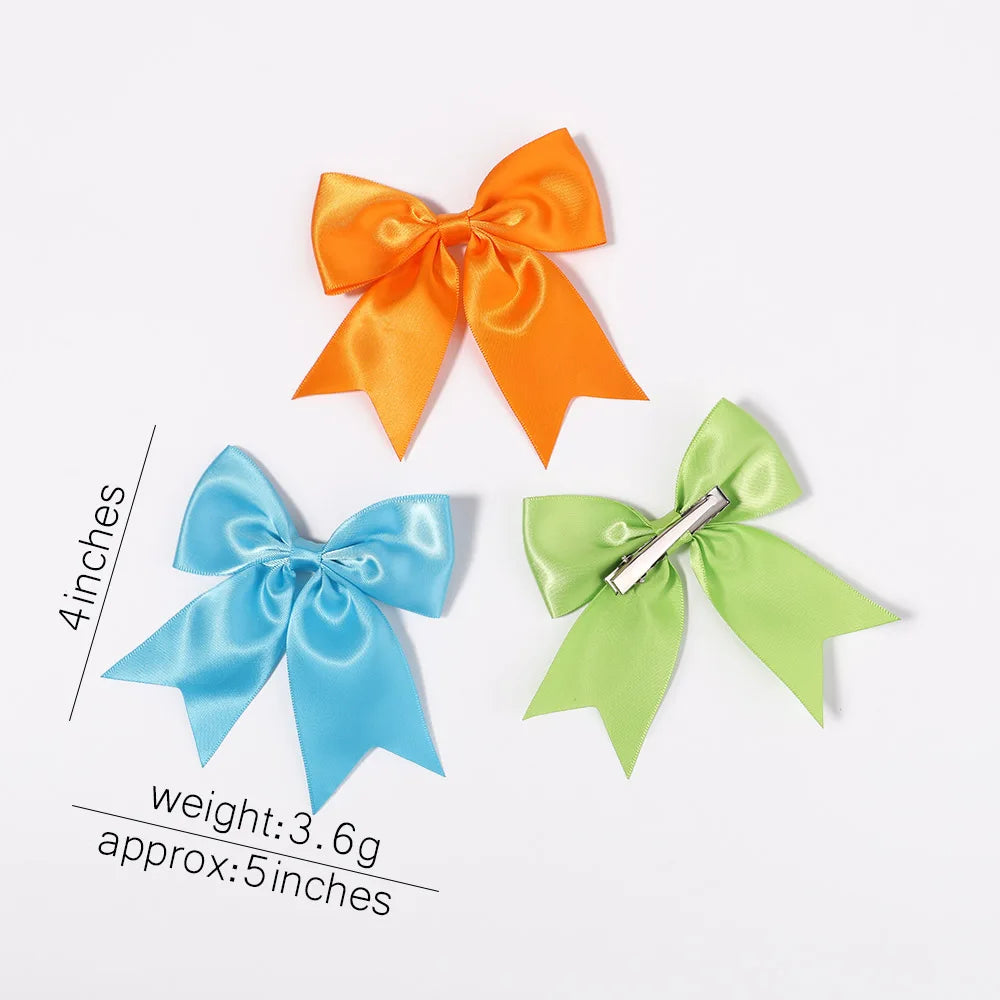 2Pcs/set Solid Color Ribbon Cheer Bows Hair Clips