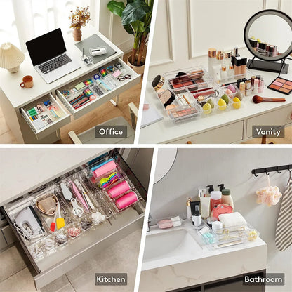 Versatile 10-Piece Clear Drawer Organizer Set