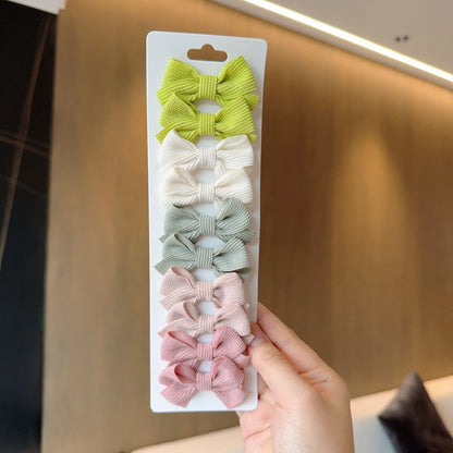 6/10pc Kids Solid Color Ribbon Bow Hair Clips