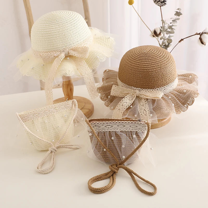 Lace Bow Sun Protection Hat & Handbag Set