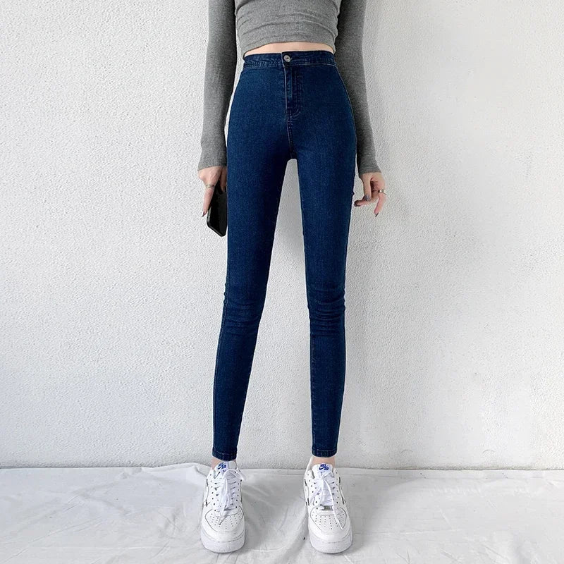 Graue Skinny-Fit-Jeans aus Denim mit hoher Taille