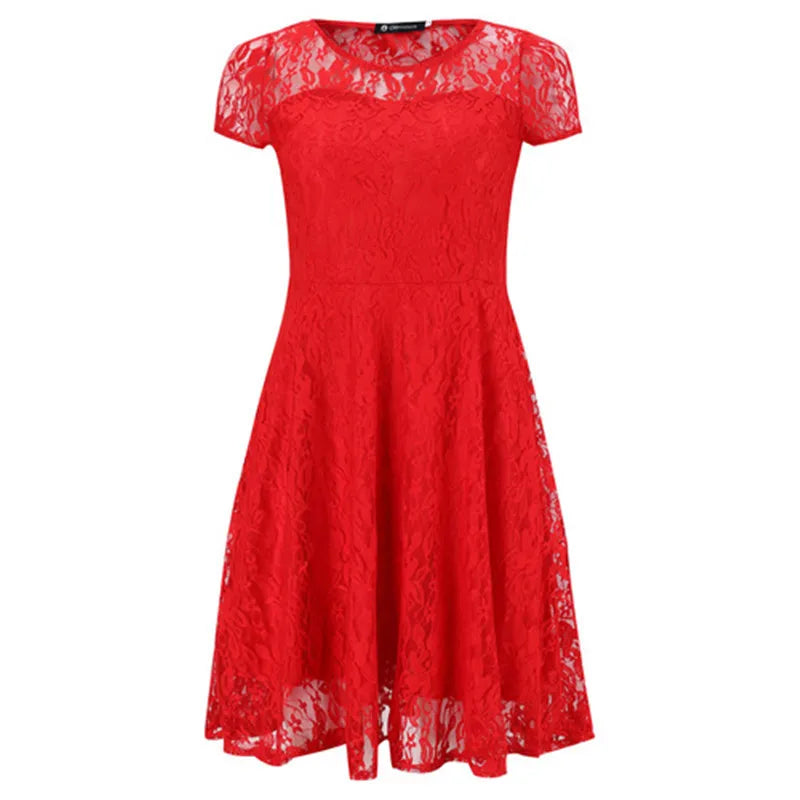 Women's Short Sleeve Floral Lace Round Neck A-line Dress