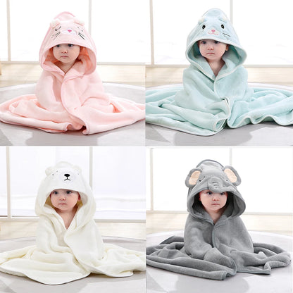 Baby Bathrobe Flannel Cartoon Hooded Towel