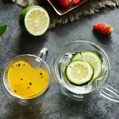 Tasse à café en verre à double paroi en forme de cœur