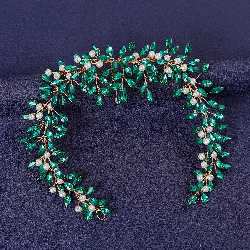 Women's Rhinestone Green Crystal Pearl Hairband