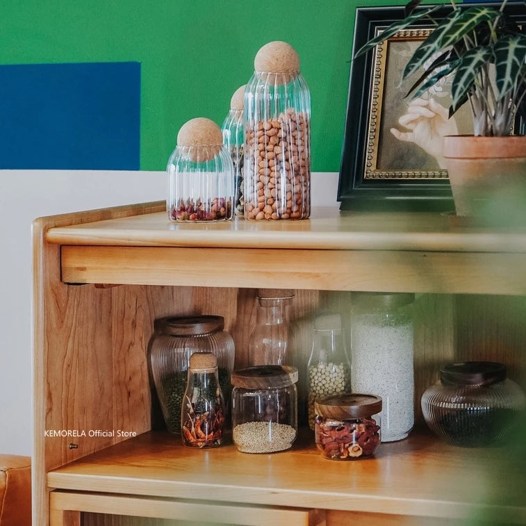 Ensemble de boîtes en verre avec couvercle en bois