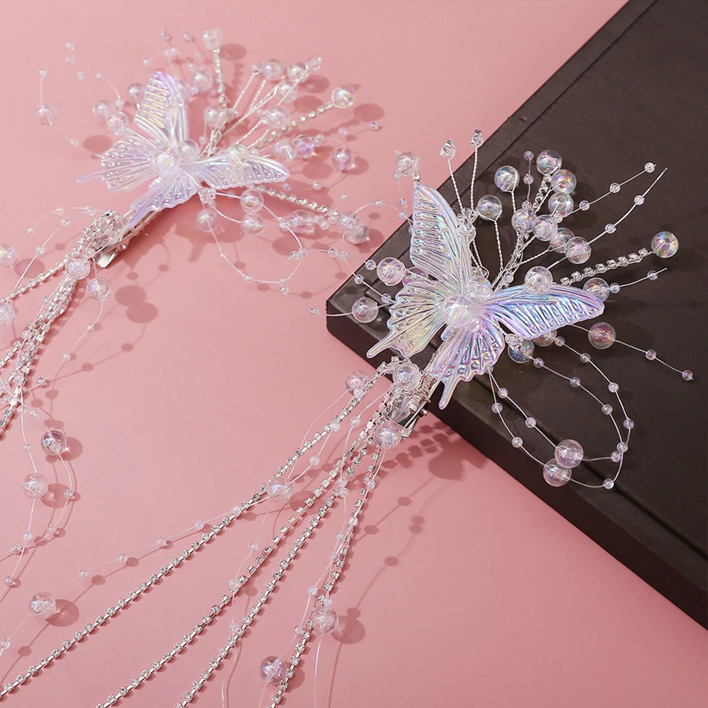 Women's Mermaid Pearl Butterfly Fairy Tassel Hair Clips