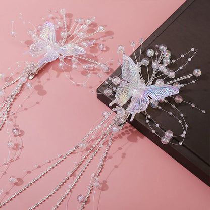 Women's Mermaid Pearl Butterfly Fairy Tassel Hair Clips
