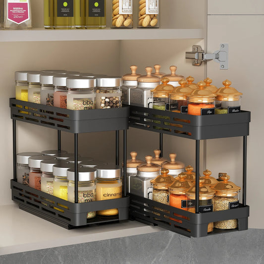 Pull-Out Double-Layer Spice Jar Storage Organizer