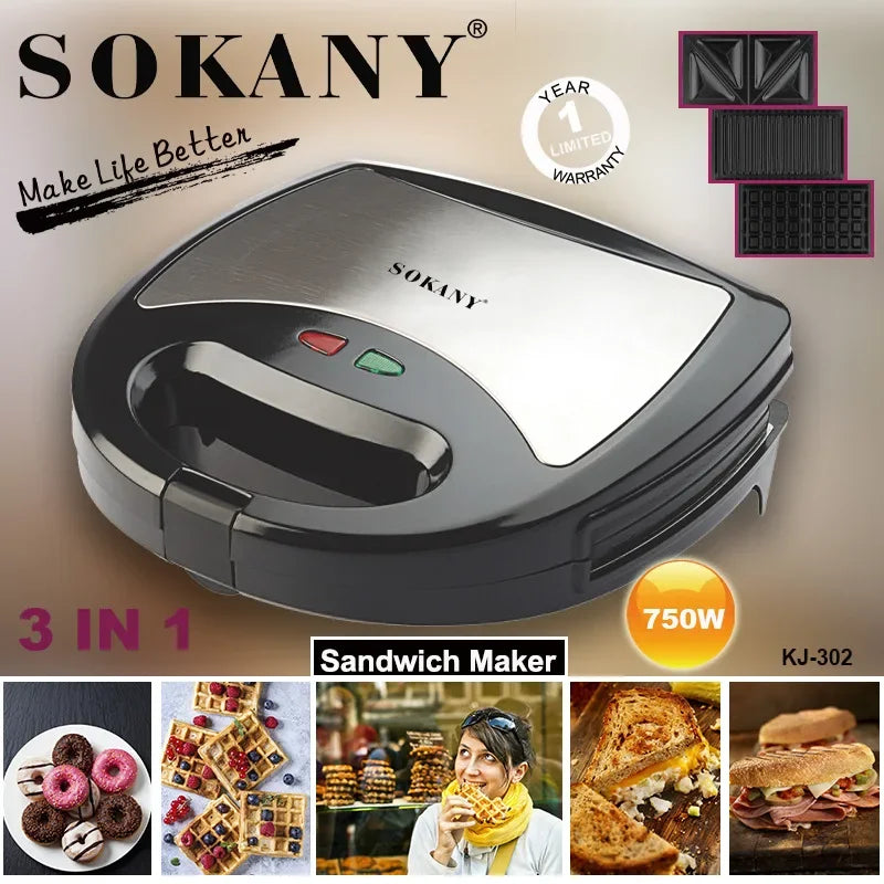 3 in 1 Electric Panini Press Waffle Toasters