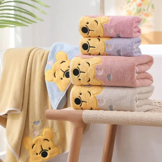 Winnie Bear Coral Velvet Cartoon Bath Towel Set