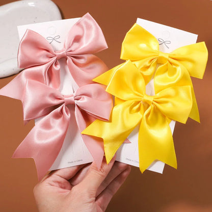 2Pcs/set Solid Color Ribbon Cheer Bows Hair Clips