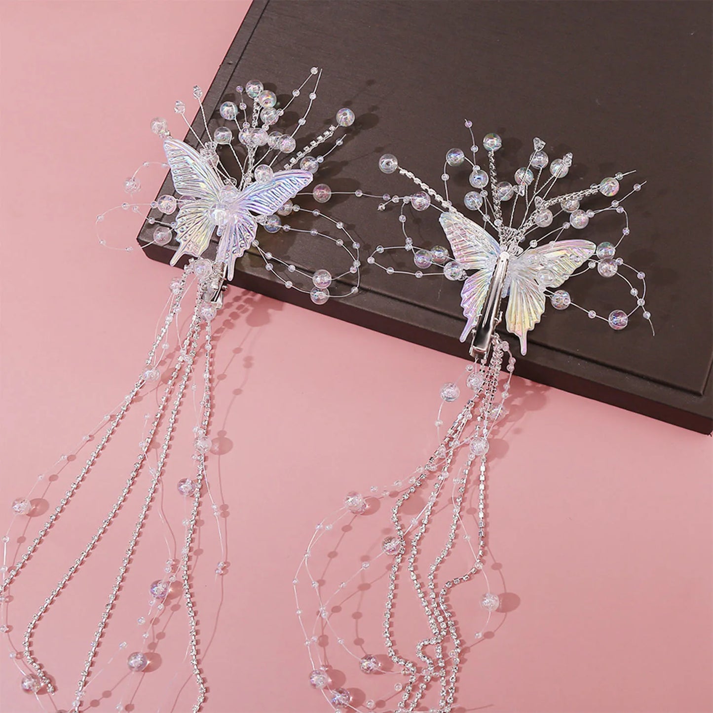 Women's Mermaid Pearl Butterfly Fairy Tassel Hair Clips