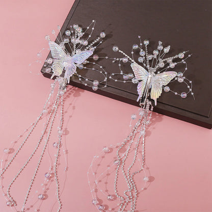 Women's Mermaid Pearl Butterfly Fairy Tassel Hair Clips